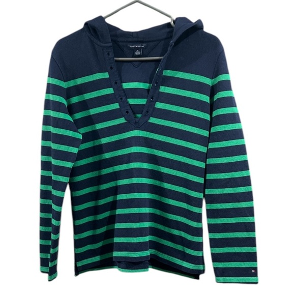 Tommy Hilfiger Navy Blue & Green Striped Sweater - Size Medium - Picture 2 of 7